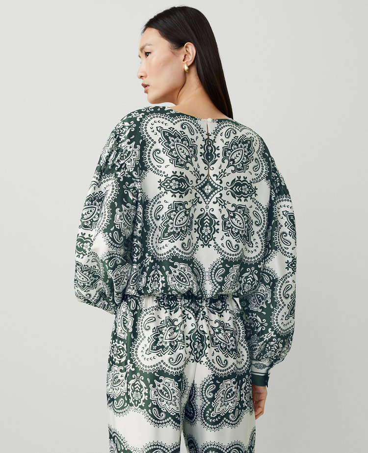 Paisley Satin Shirred Bubble Top
