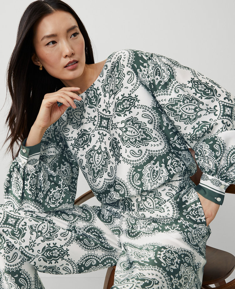 Paisley Satin Shirred Bubble Top