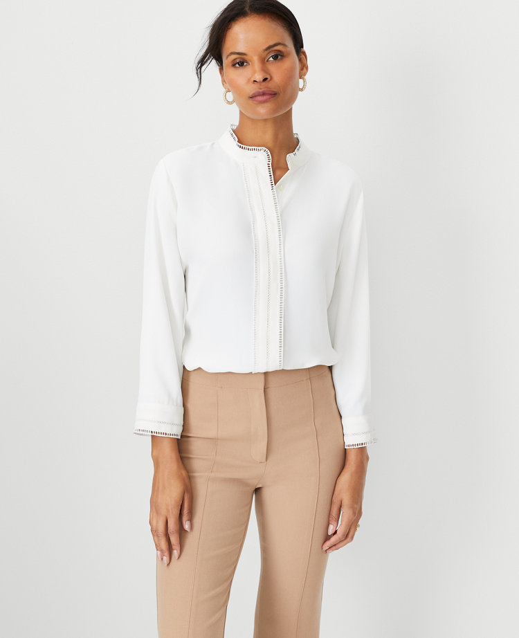 Cutout Mandarin Collar Shirt