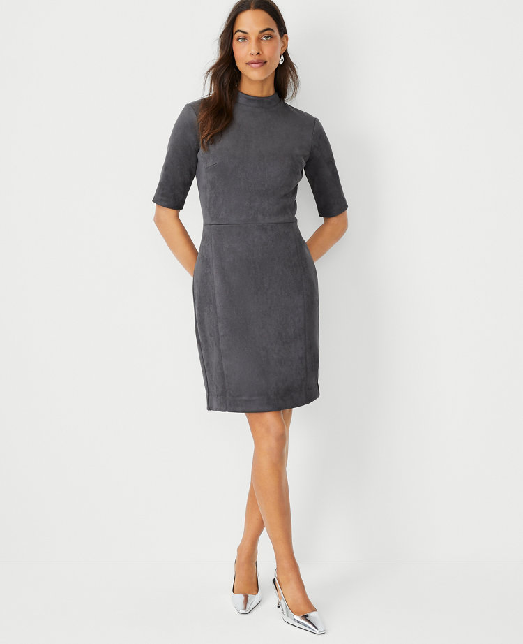 Faux Suede Mock Neck Sheath Dress