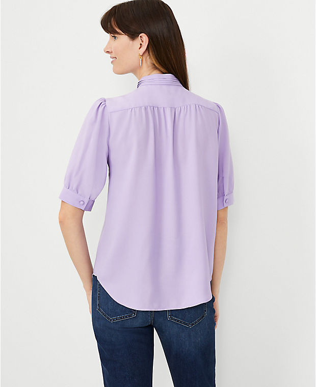 Pleated Mock Neck Button Top