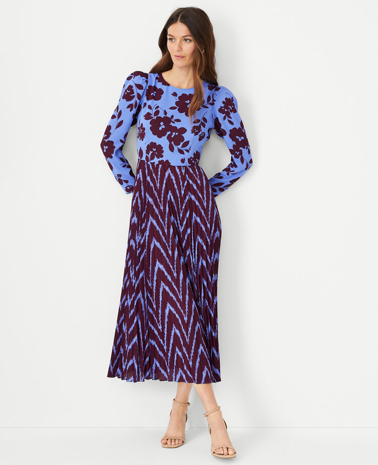 Floral Ikat Pleated Flare Dress