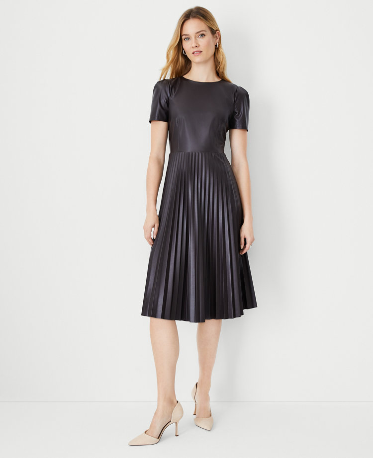 Faux-Ever Leather™ Fit-and-Flare Midi Dress