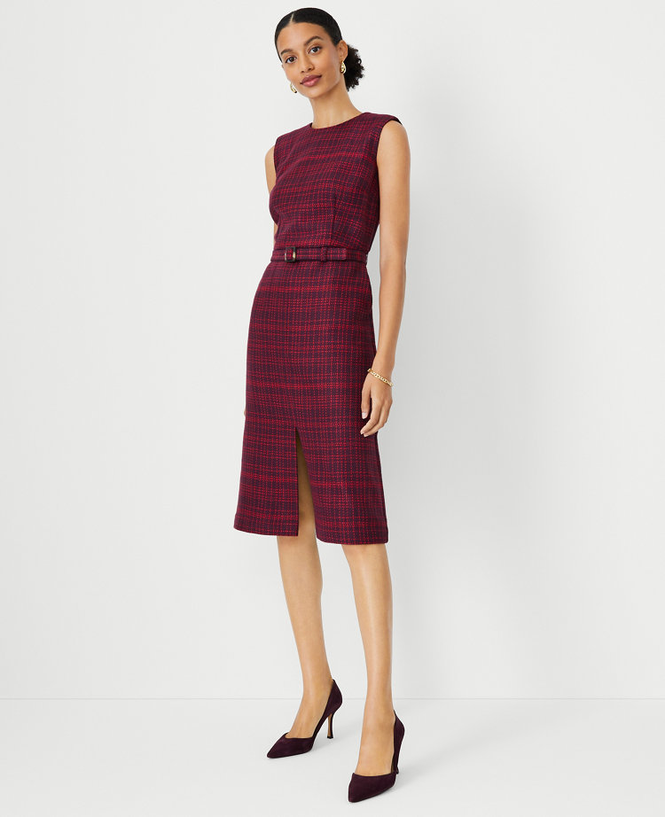 Belted Tweed Sheath Dress