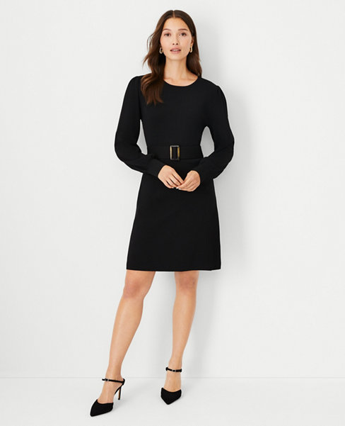 Belted Puff Sleeve Sweater Dress