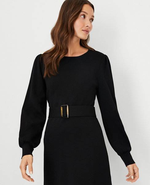 Belted Puff Sleeve Sweater Dress