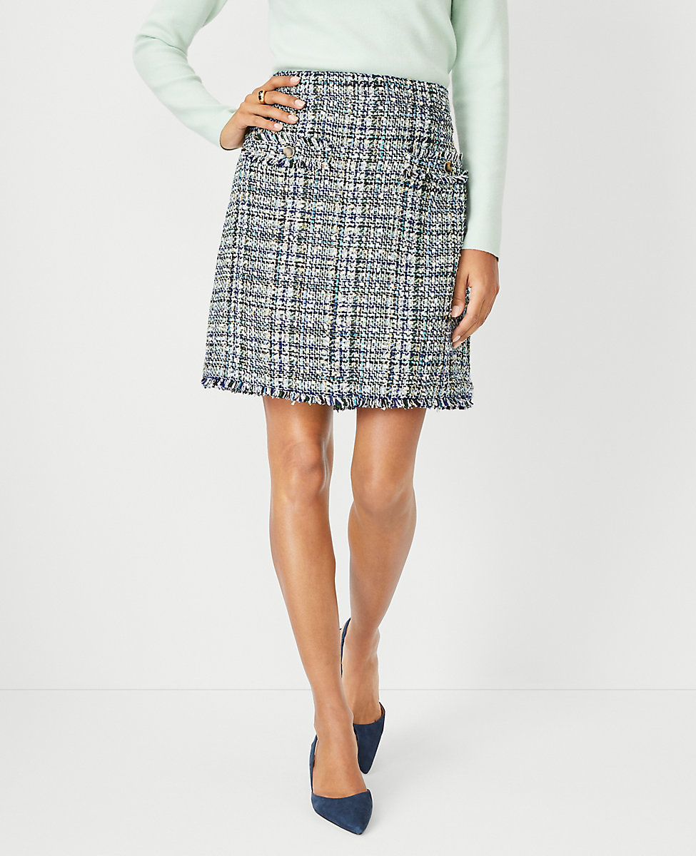 Shimmer Fringe Tweed A-Line Pocket Skirt