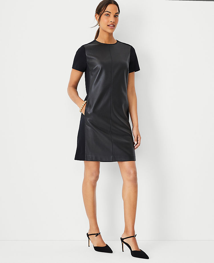 Faux Leather Mixed Media Shift Dress