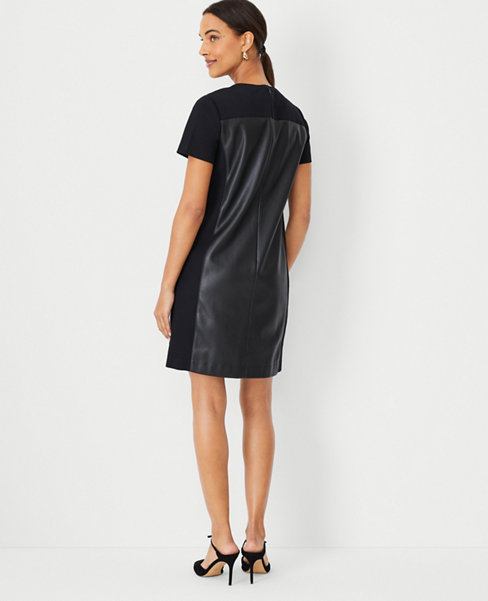 Faux Leather Mixed Media Shift Dress