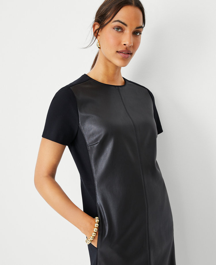 Faux Leather Mixed Media Shift Dress