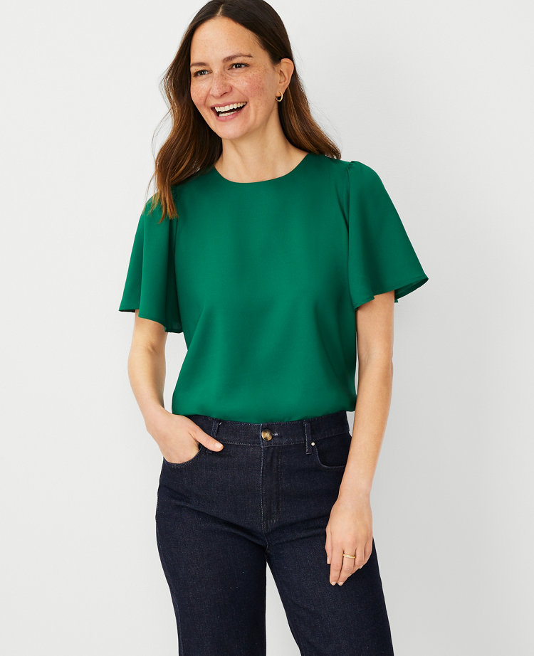 Ann Taylor Shirred Short Sleeve Top