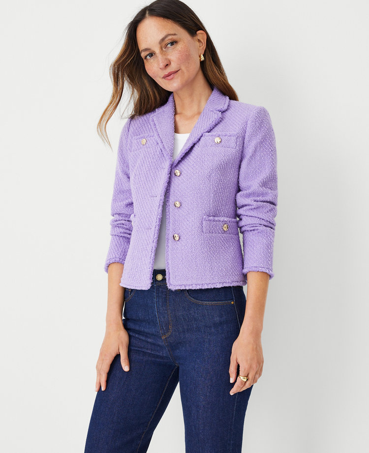 Ann Taylor Cropped Tweed Jacket In Lily Lavender | ModeSens