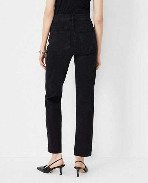High Rise Straight Jeans in Washed Black Wash