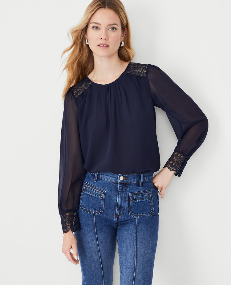 Lace Trim Inset Blouse