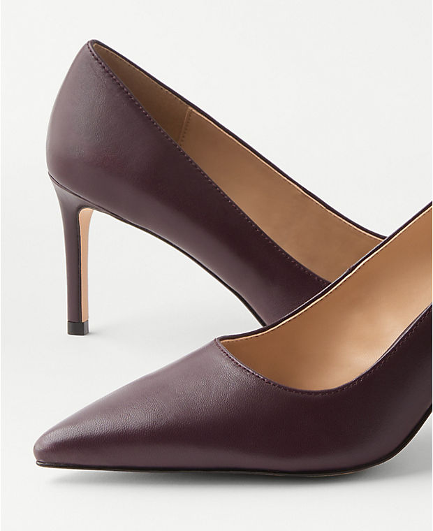 Leather Pointy Toe Straight Heel Pumps