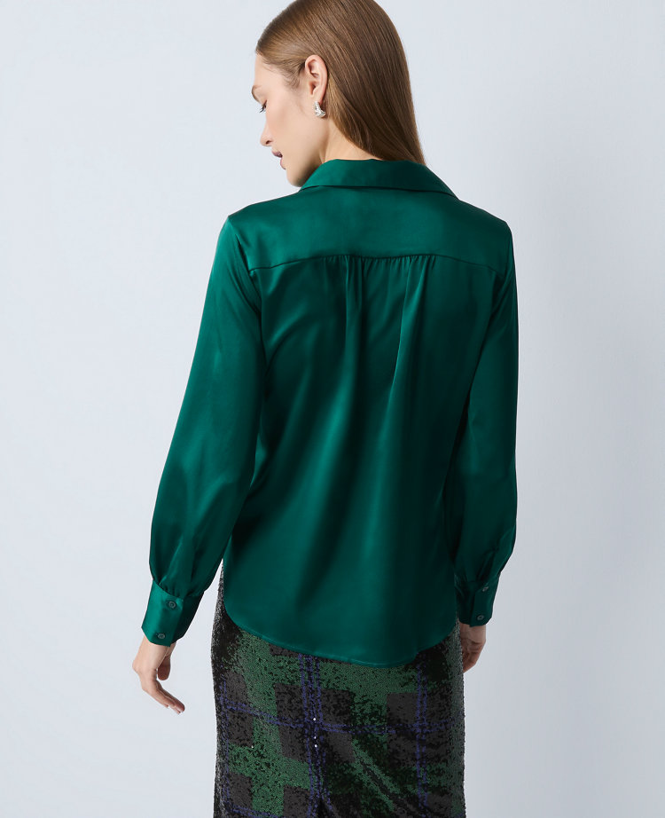 Collared Shirred Yoke Button Down Shirt