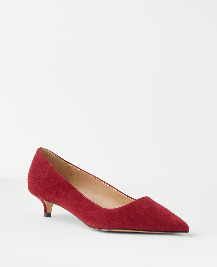 Red suede kitten hot sale heel shoes