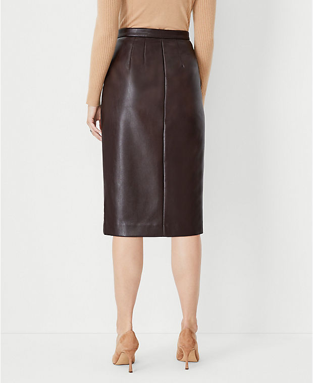 Pebbled Faux Leather Button Pocket Pencil Skirt