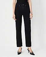 Curvy High Rise Straight Jeans in Washed Black Wash carousel Product Image 1