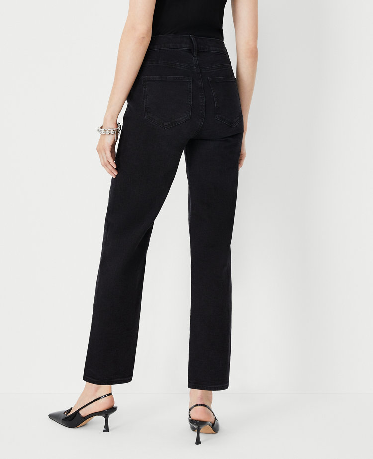 Curvy High Rise Straight Jeans in Washed Black Wash