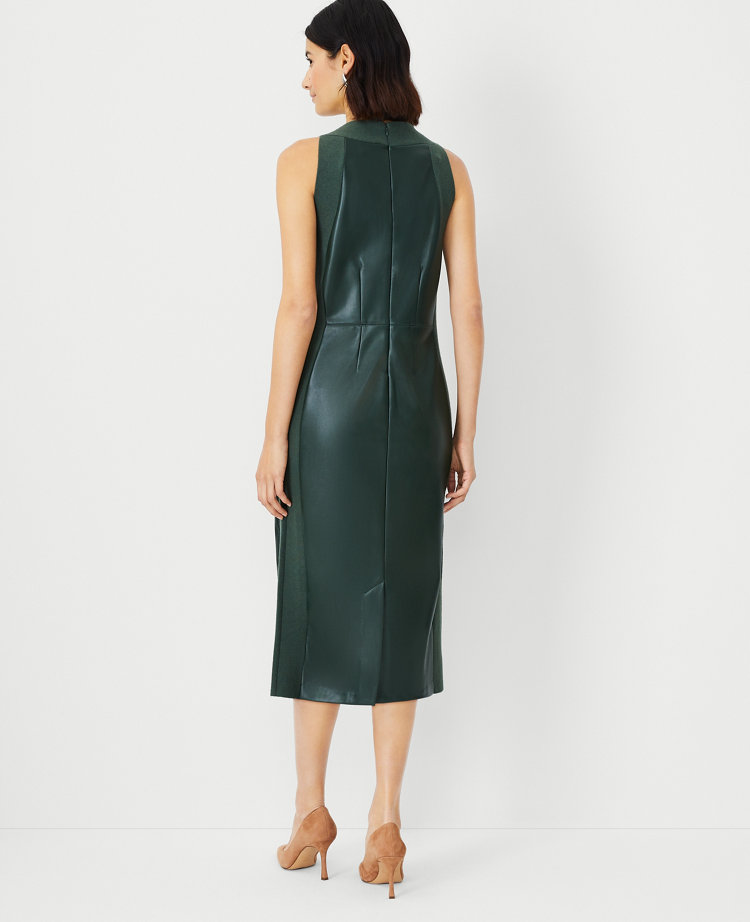 Faux Leather Mixed Media Sweater Dress