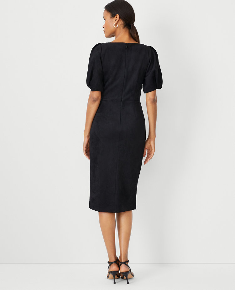 Puff-sleeve black sheath dress