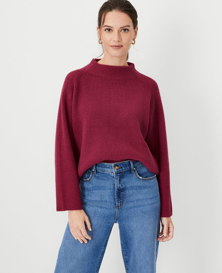 Ribbed Relaxed Funnel Neck Sweater