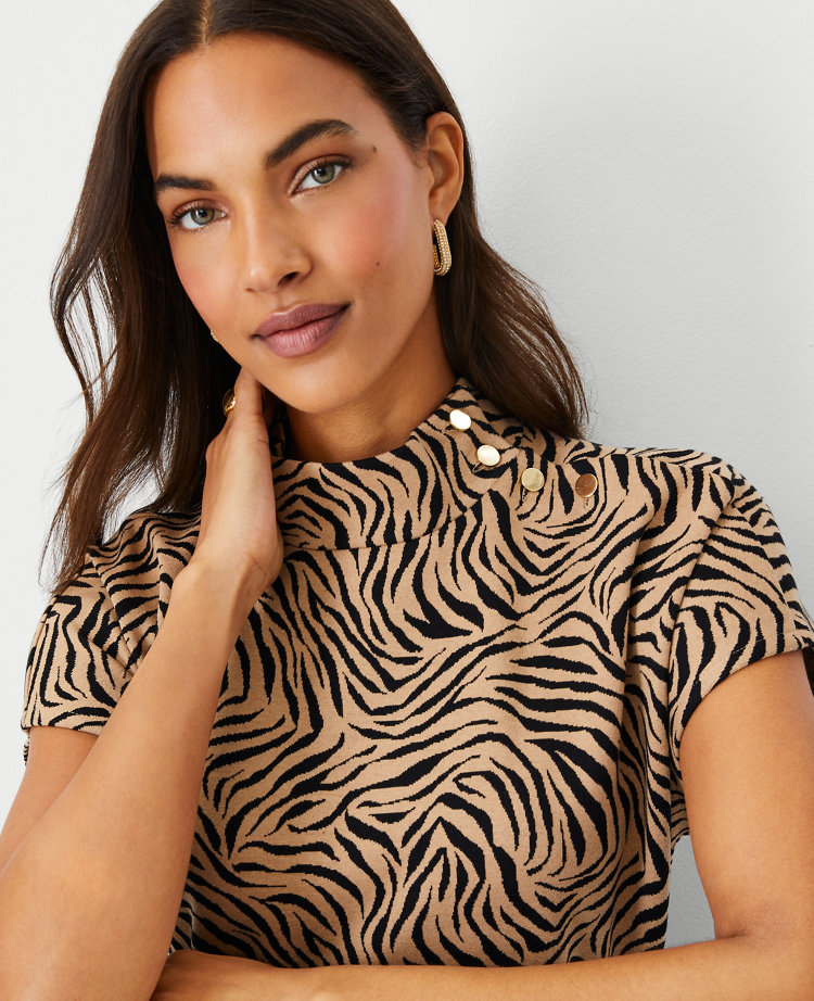 Animal Print Mock Neck Dolman Top
