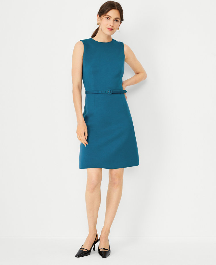 The Petite Belted A-Line Dress in Double Knit