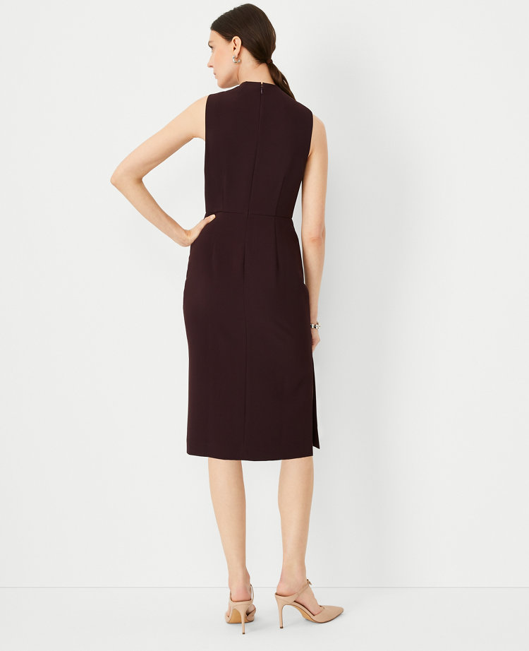 The Petite Mock Neck Side Slit Sheath Dress in Fluid Crepe