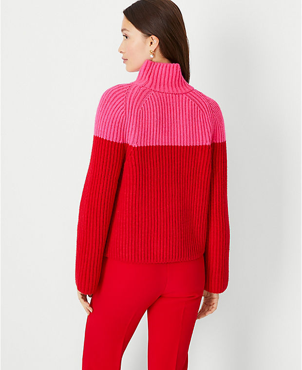 Colorblock Ribbed Turtleneck Relaxed Sweater