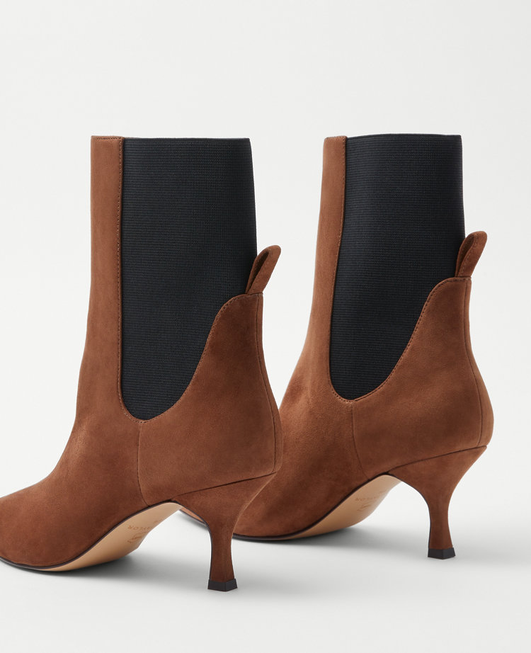 Ann Taylor Suede Stiletto Heel Booties Dark Maple Women's