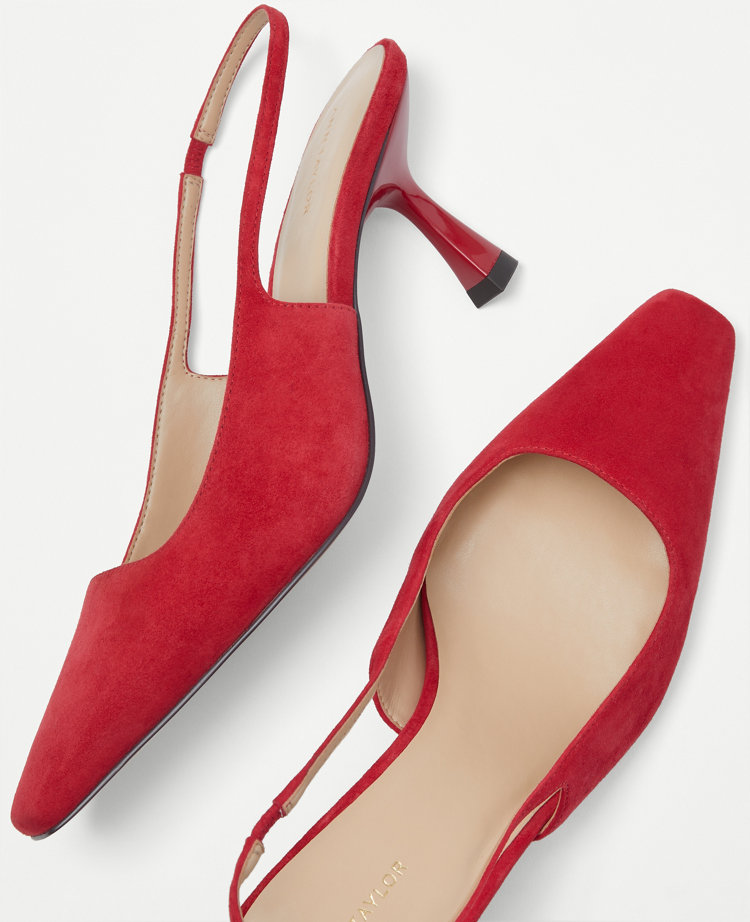 Suede Square Topline Slingback Pumps