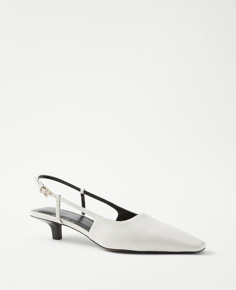 White leather clearance kitten heel shoes