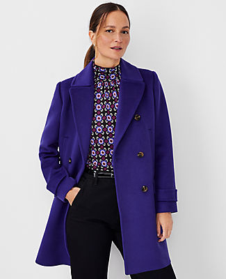 Ann Taylor Wool Blend Notched Collar Peacoat In Ultraviolet