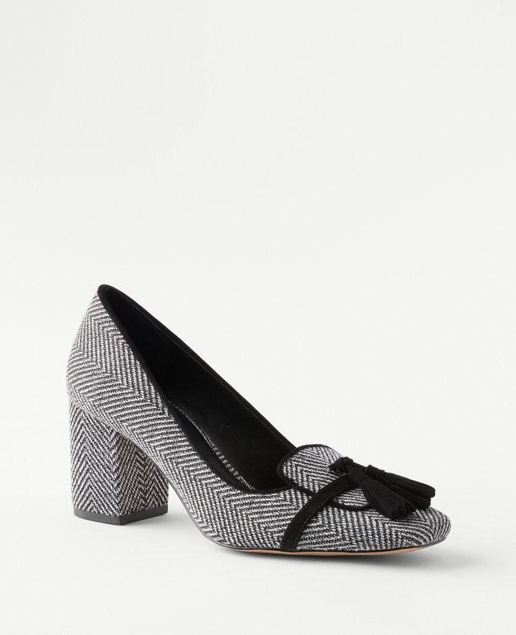 Herringbone Tassel High Block Heel Pumps