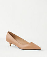 Leather Pointy Toe Kitten Heel Pumps carousel Product Image 1