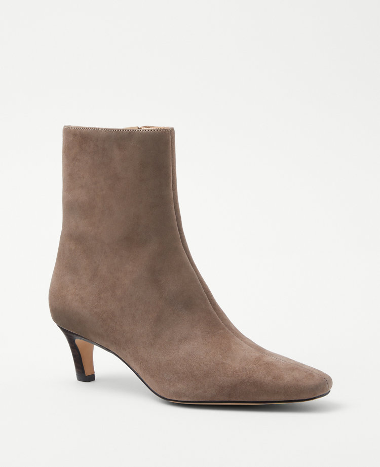 Ann Taylor Skinny Heeled Suede Booties Pine Bark Women's