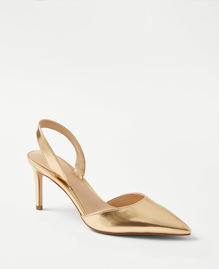 Ann Taylor Women's Metallic Leather Slingback Pumps