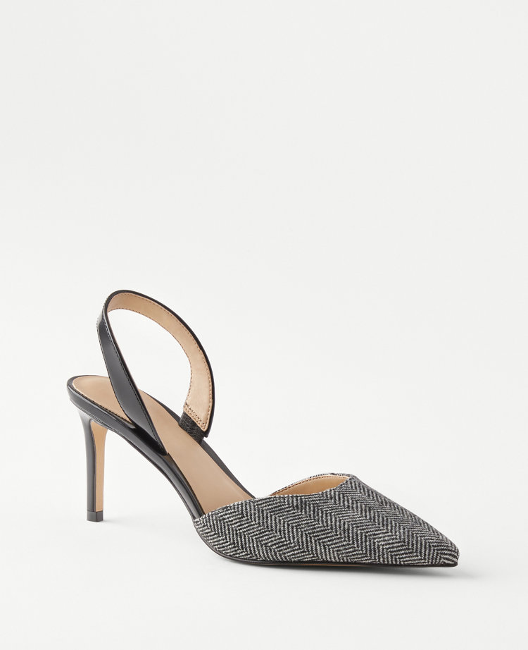 Herringbone Straight Heel Slingback Pumps