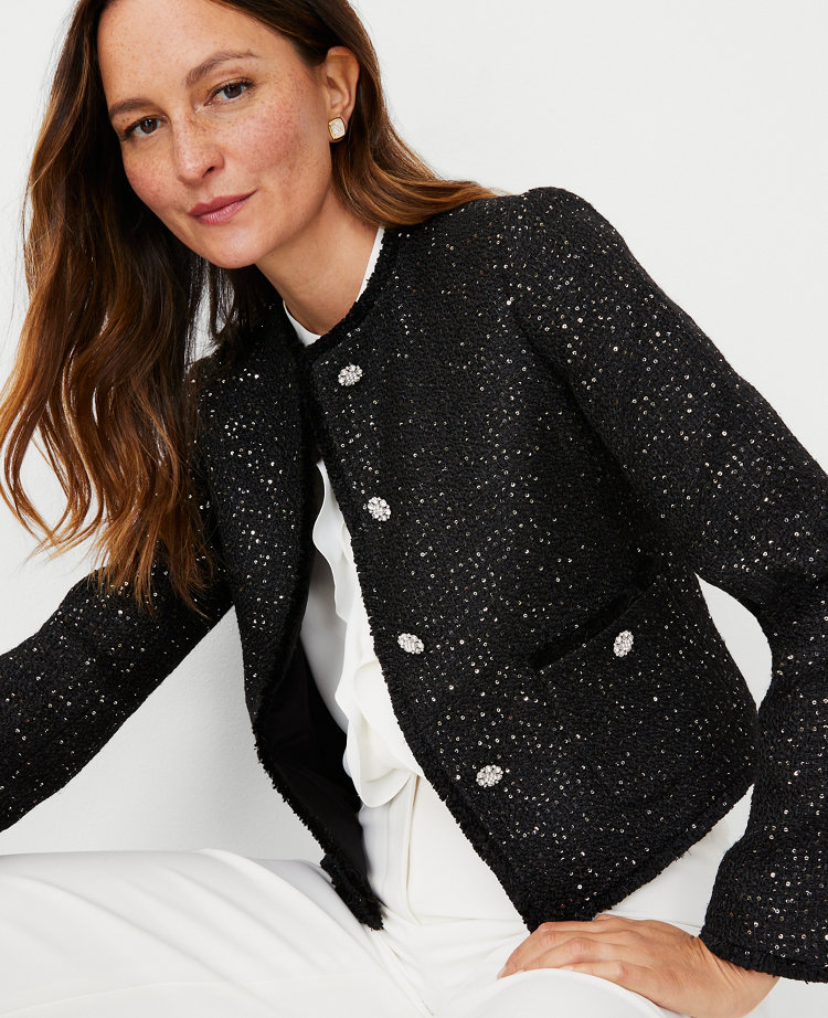 Ann Taylor Shimmer Textured Tweed Sweater Jacket - ShopStyle