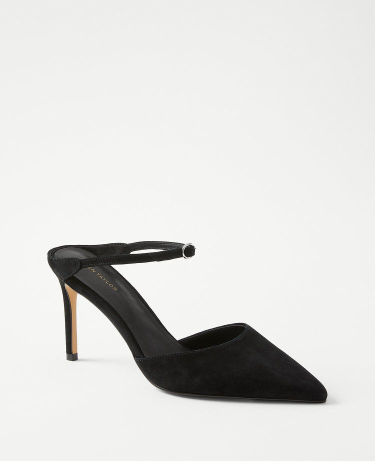 Suede Straight Heel Mule Pumps