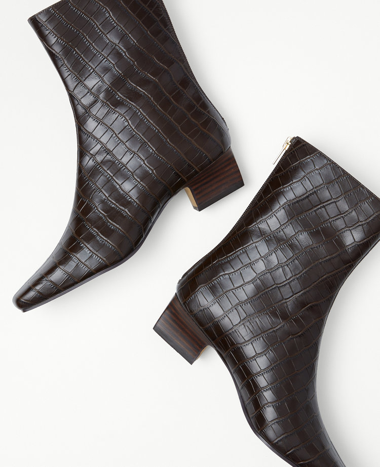 Embossed Leather Tapered Heel Booties