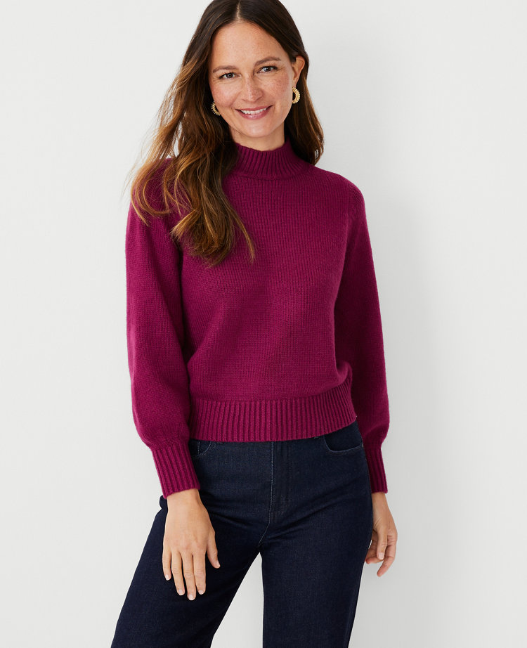 Balloon Sleeve Mock Neck Sweater