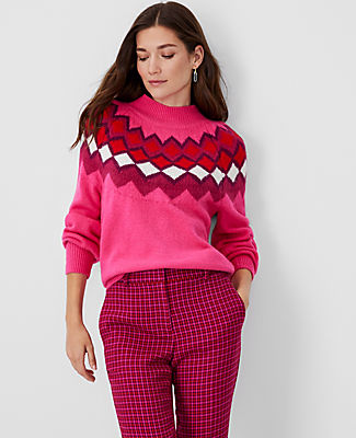 Ann Taylor Fair Isle Wedge Sweater In Melrose Pink