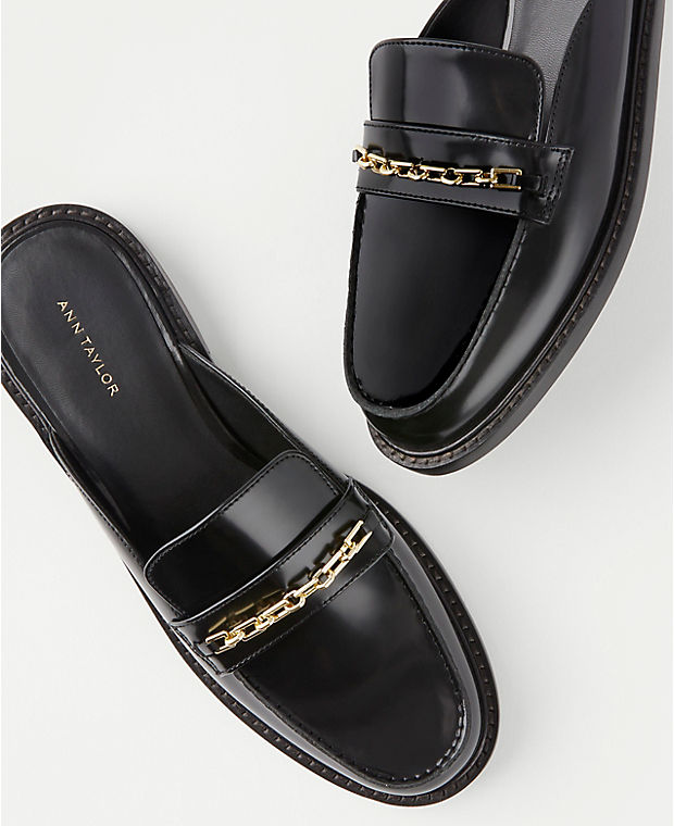 Chain Leather Loafer Slides