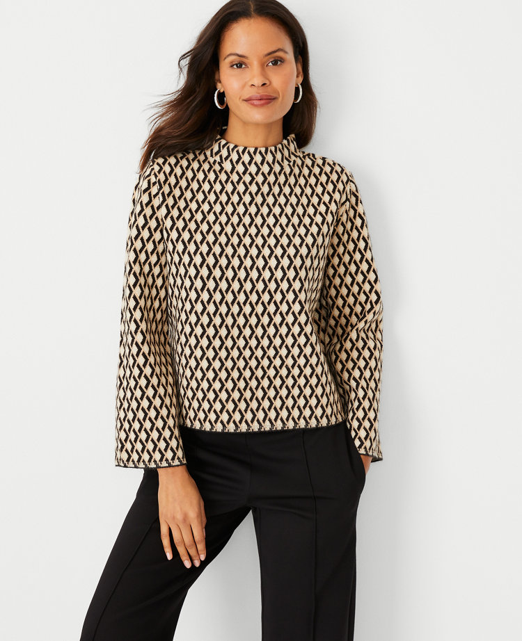 Shimmer Jacquard Mock Neck Sweater