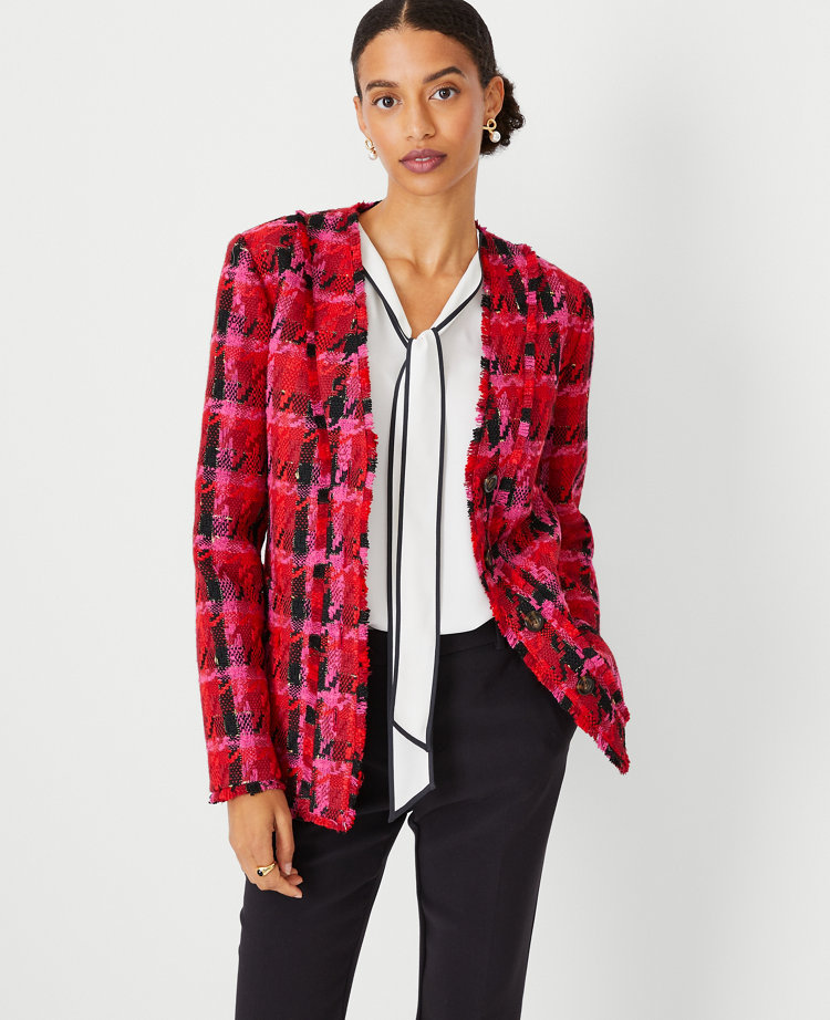 The Long Cardigan Jacket in Houndstooth Tweed