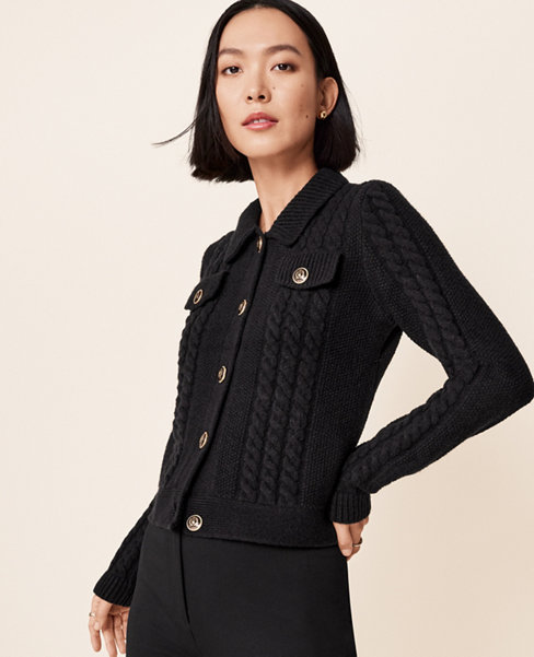 Collared Cable Sweater Jacket