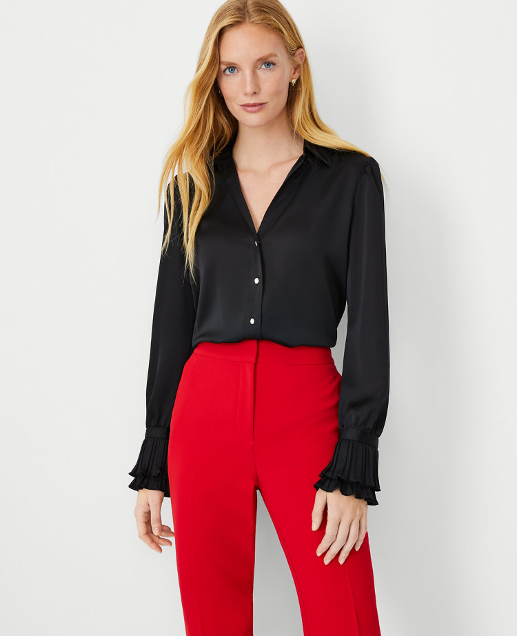 Crystal Button Pleated Cuff Shirt